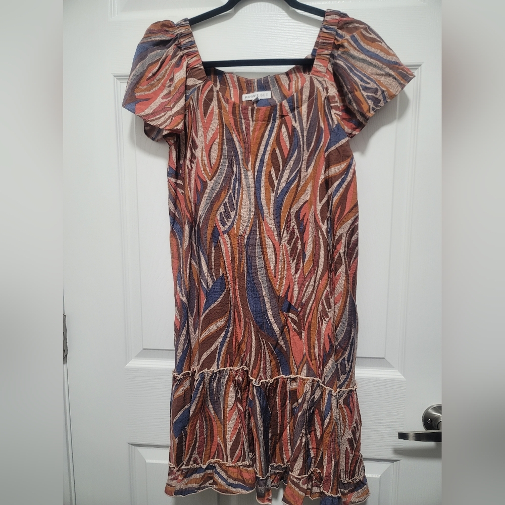 Robbie Bee Brown and Blue Tiered Sundress Size M - Picture 8 of 9